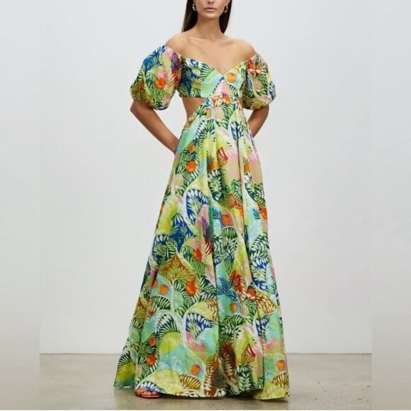 STAUD Coliseum Off-the-shoulder Print Maxi Dress In Green - Picture 6 of 13